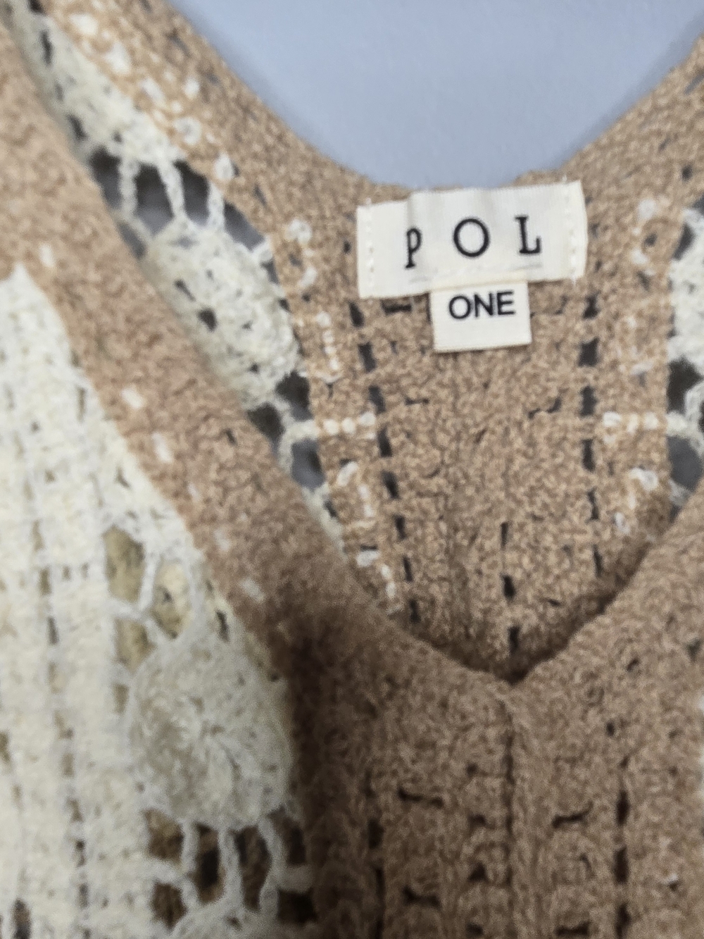 POL One Size Boho Crochet Lace Tank Top Neutral Patchwork Knit Festival Bohemian - Picture 3 of 5